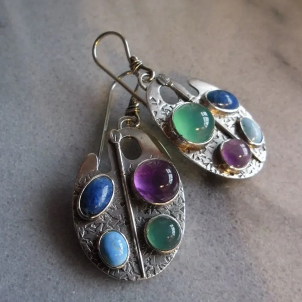 Silver Earrings with Multicolor Gemstones - Picture 4 of 6
